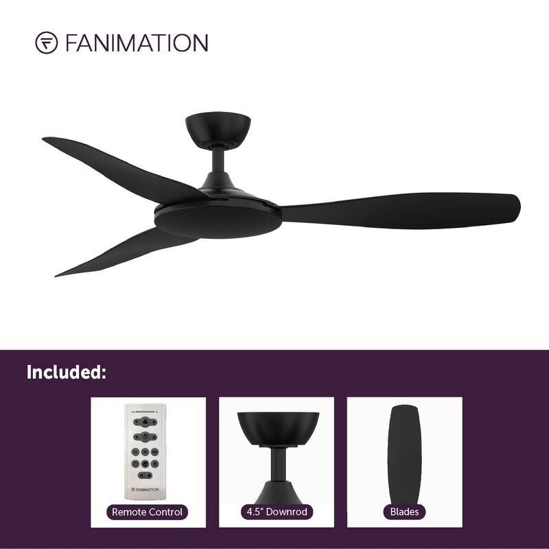 Fanimation GlideAire 52 inch Indoor/Outdoor Smart Ceiling Fan with Remote - Black