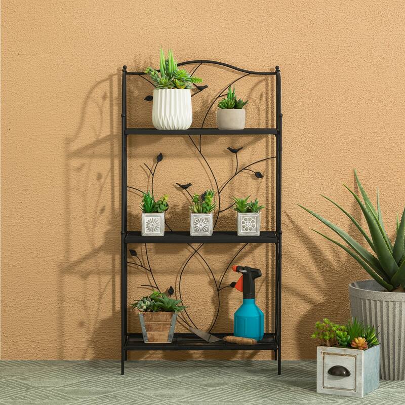 Glitzhome Multifunctional 3 or 4-Tiers Metal Plant Shelving Planter Stands Flower Pot Shelf One-step Fordable Design