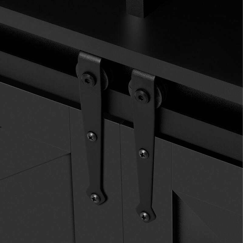 59.3'' Sideboard with Sliding Barn Door and Mesh Panels, Farmhouse Buffet with Open Storage