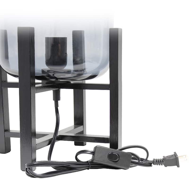 Glass Industrial Table Lamp with Wood Base and Cylinder Shade - 9 x 9 x 13.5 in. (L x W x H)