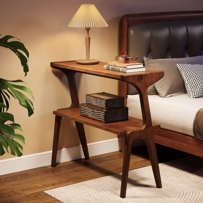 Modern SideTable with Storage Shelf, Sofa End Table with Solid Wood Legs, Bedside Table, Nightstand for Bedroom, Living Room