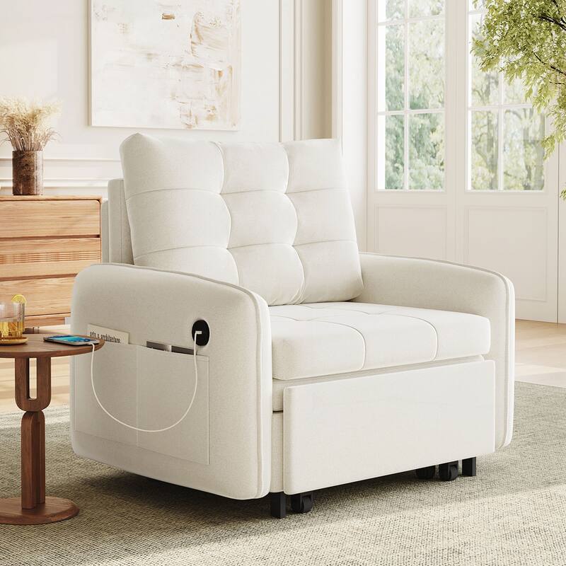 80" Extra Long Pull Out Sleeping Lounge with USB Charging, Storage Pockets and Box