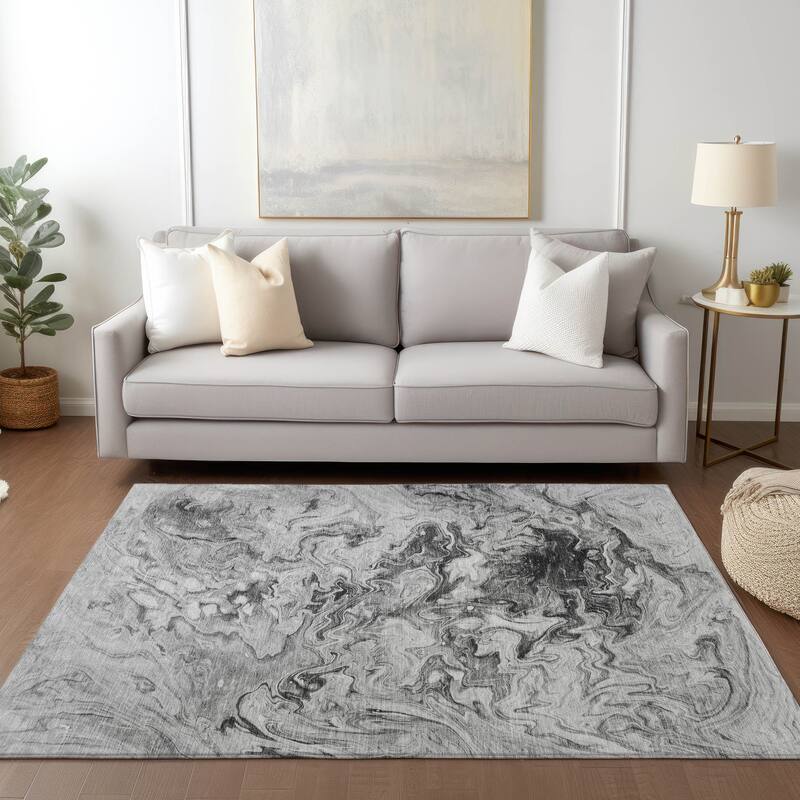 Machine Washable Indoor/ Outdoor Chantille Abstract Contempoary Rug - Gray - 8' x 10'