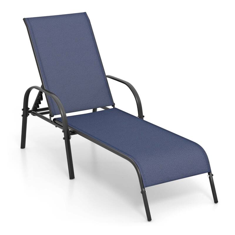 Costway Patio Lounge Chair Chaise Adjustable Reclining Armrest - Navy