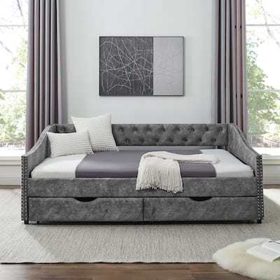 Full Size Upholstered Daybed with 2 Drawers