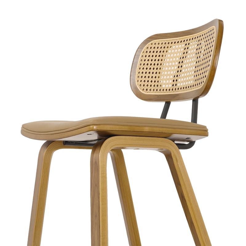 26-inch Wood Counter Height Bar Stools with Rattan Back
