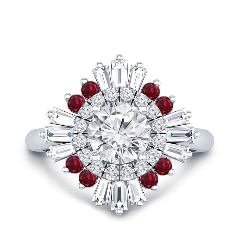 Auriya 14k Gold 1 1/3ctw Ballerina Diamond and Red Ruby Engagement Ring Certified (G-H, VS1-VS2) - White - 4 - White