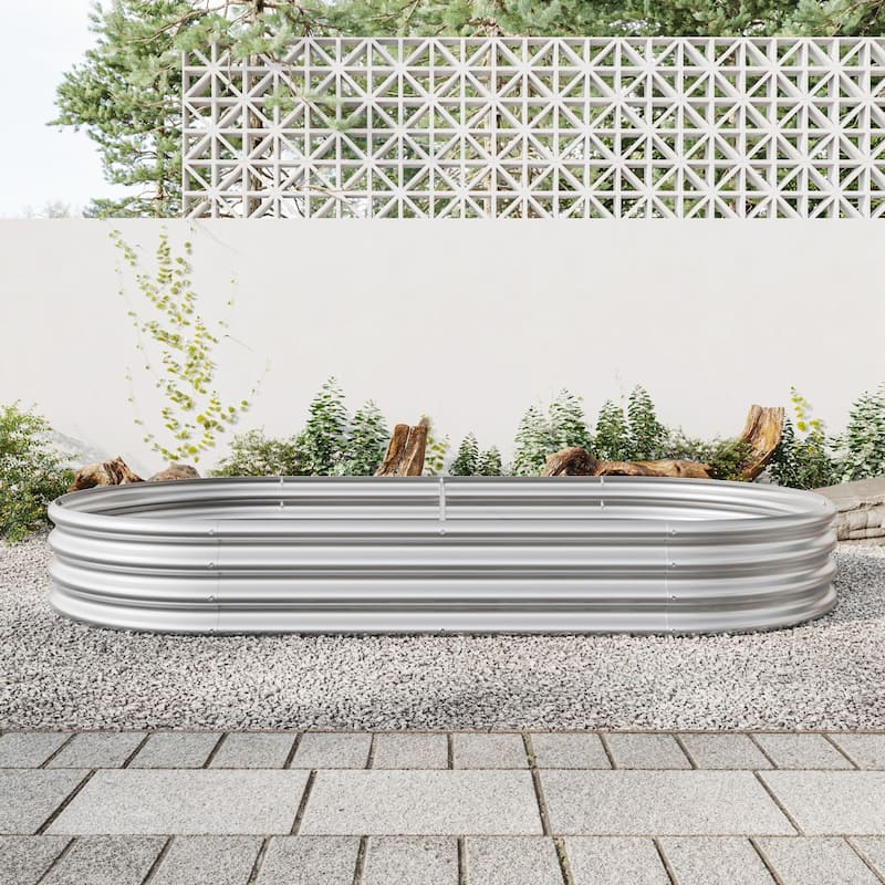 Oval Large Metal Raised Planter Bed - Silver - 88.99"