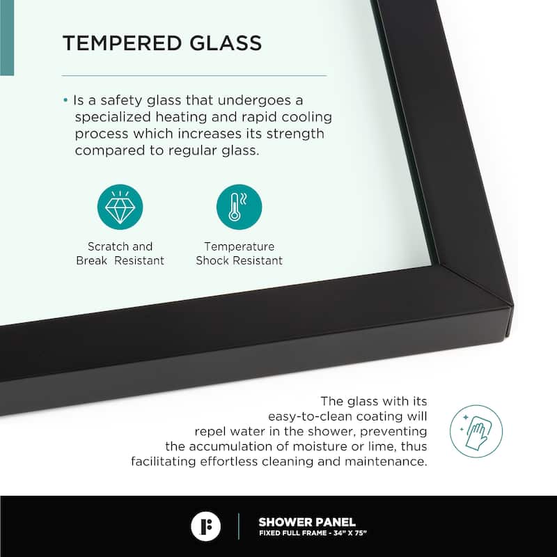 Fine Fixtures Single Fixed Clear Tempered Glass Shower Panel