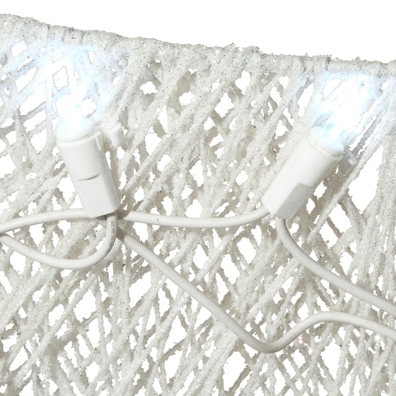 National Tree Company 48 in. White Sisal Reindeer Pulling 38 in. Sleigh with Red Bow and 140 Cool White LED Lights - 4 ft
