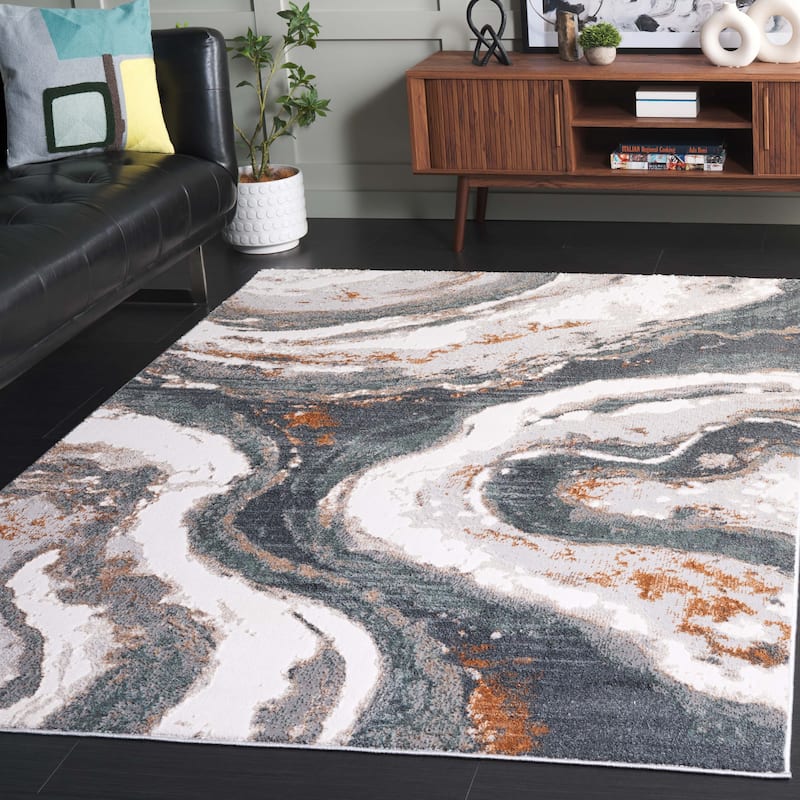 SAFAVIEH Alenia Reinholde Modern Contemporary Marble Rug - 5'2" x 7' - Ivory/Grey Blue