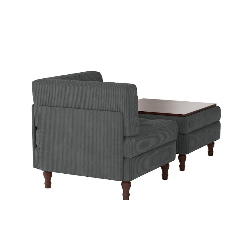 Corduroy Tufted Accent Chair Armchair and Ottoman Set