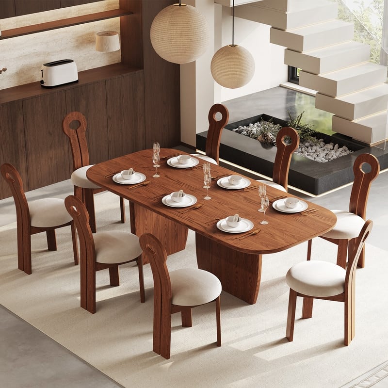 78.74" Mid Century Modern Black/ Brown Dining Table, Rectangular Dining Table ,Solid Wood for 6-8
