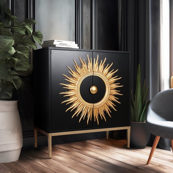 Black and gold shop accent cabinet