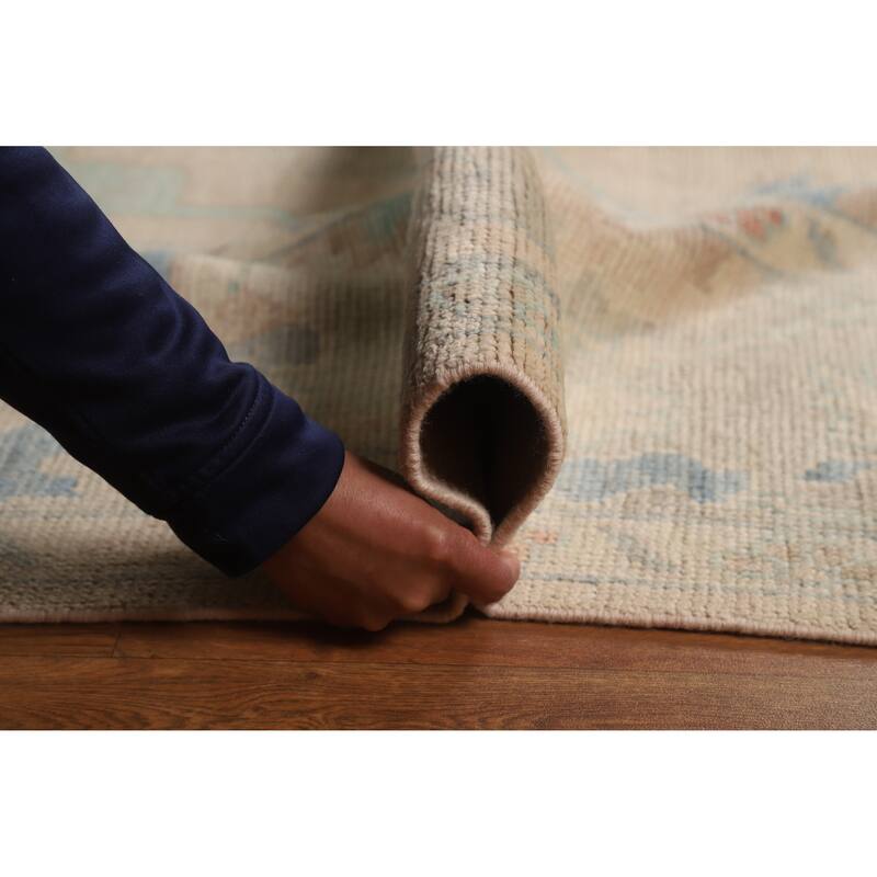 Floral Pink Oushak Turkish Area Rug Hand-Knotted Wool Carpet - 9'7"x 12'0"