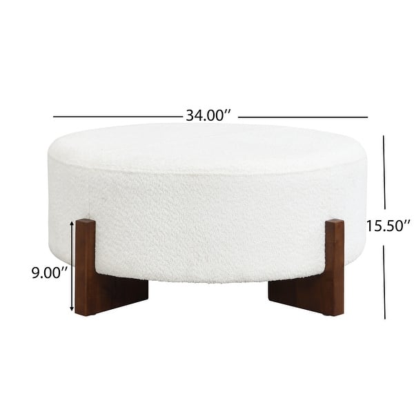 dimension image slide 2 of 3, Christopher Knight Home - 34" Round Tufted Upholstered Cocktail Ottoman, Leather Coffee Table with Solid Wood Legs