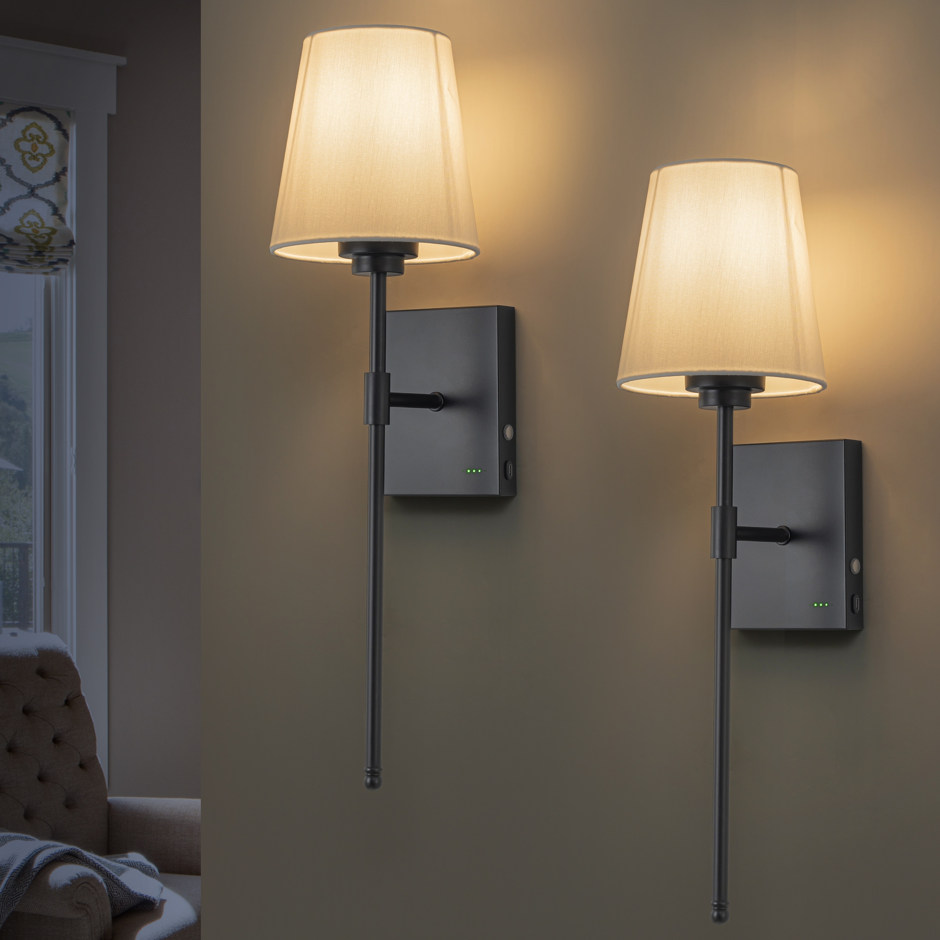 C Cattleya Battey Operated Rechargeable 3000K Indoor Wall Sconce with Fabric Shade