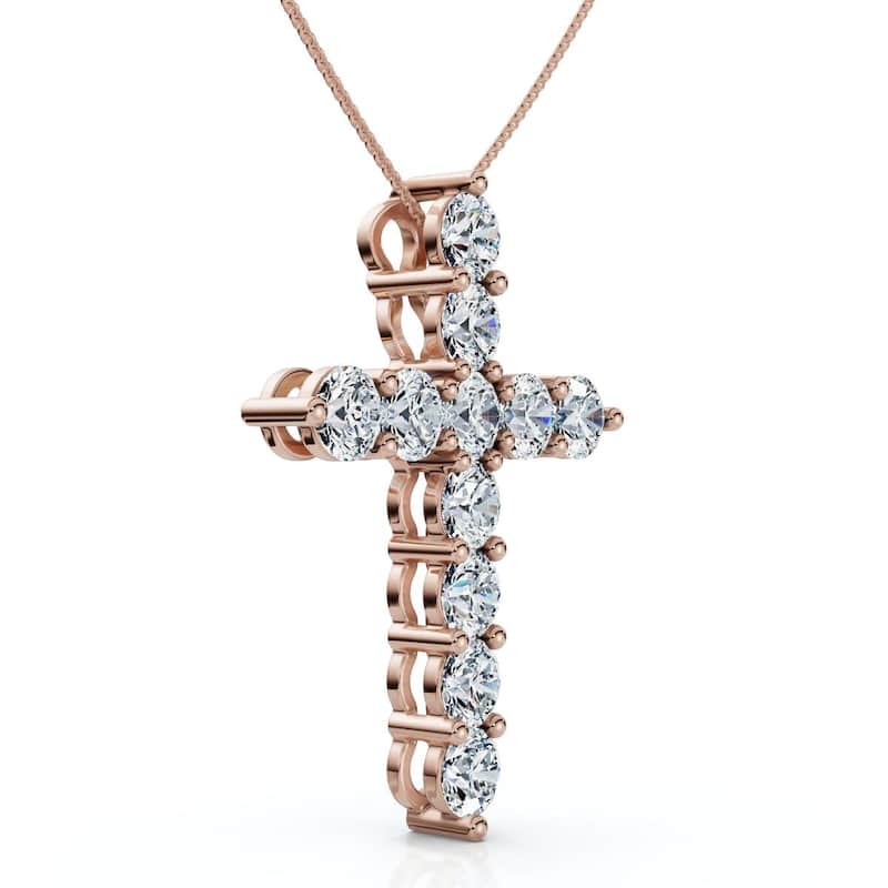 Bliss Diamond 2Ct TW Diamond Cross Women's Necklace Gold Lab Grown 1" Tall - Rose
