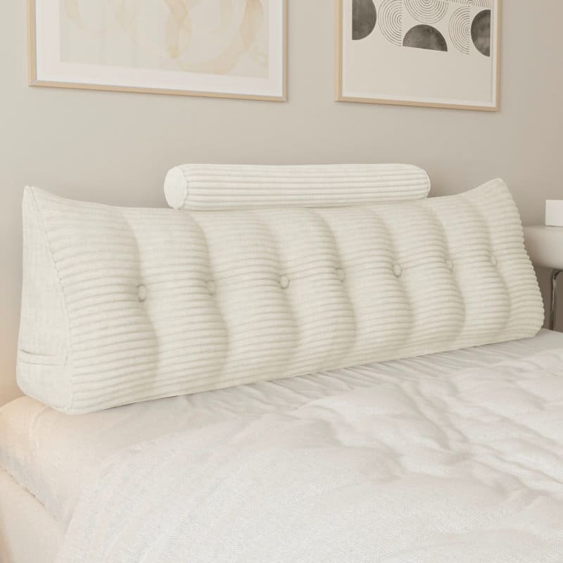 WOWMAX Headboard Wedge Reading Pillow With Bolster Neck Roll - White - King