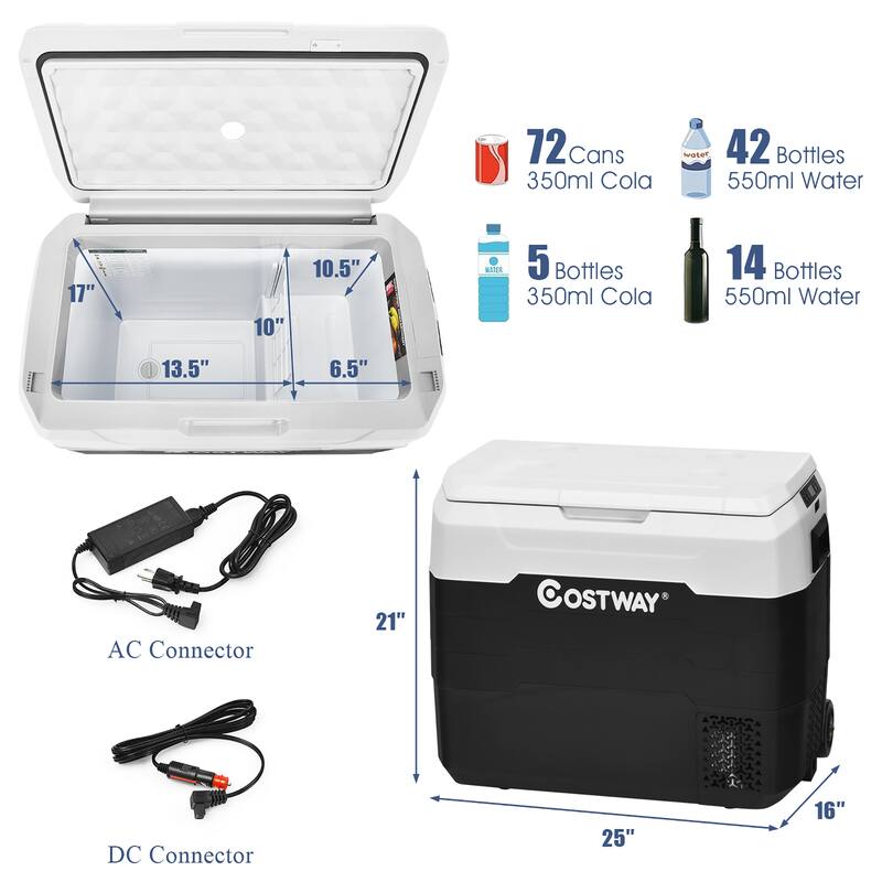 Costway 53 QT Portable Car Refrigerator Dual-Zone Car Cooler for RVs - See details