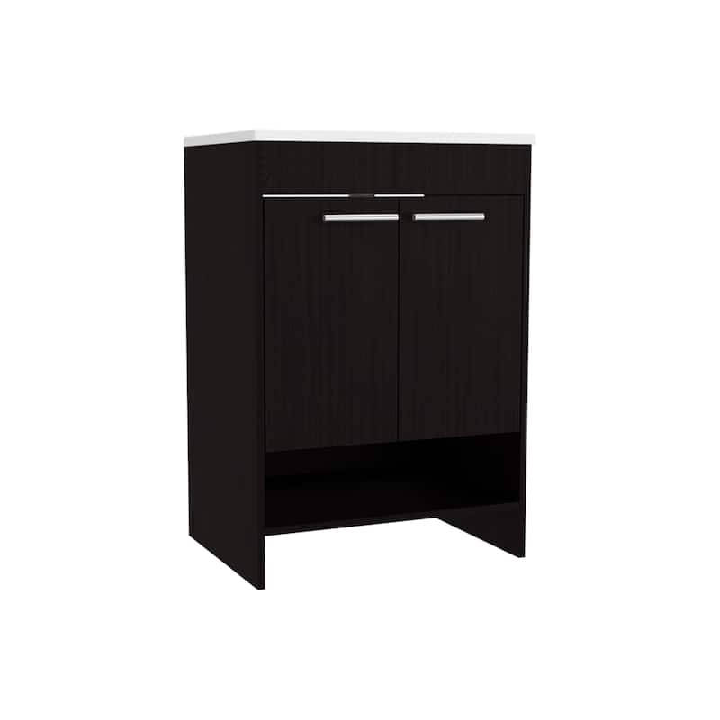 Floor Vanity With Four Drawers And Two Open Shelves,Black