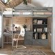 preview thumbnail 1 of 18, Wood High Full Size Loft Bed with Desk,Storage Shelves and Drawers,Built-in Ladder Grey