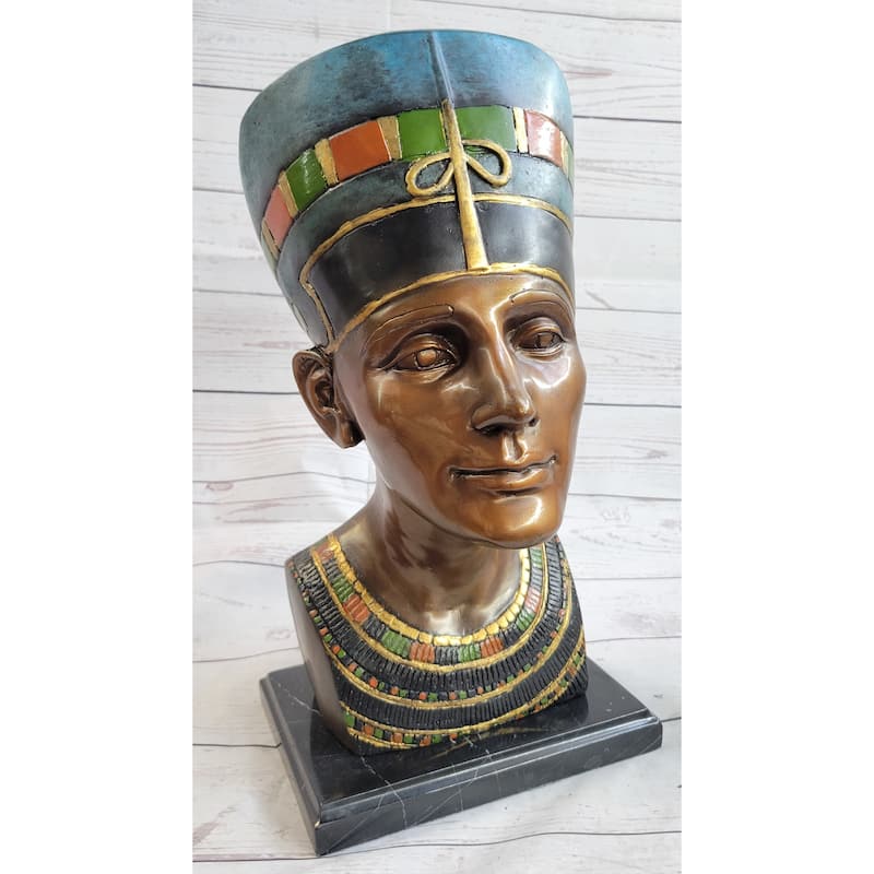 Nefertiti Egyptian Queen Pharaoh Bronze Bust Statue Sculpture Egypt Collectible 16 Inches X 10 Inches