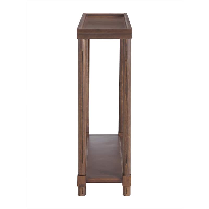 New Ridge Home Goods Harrison Narrow Side End Tables with Shelf, Set of 2, Antique Chestnut