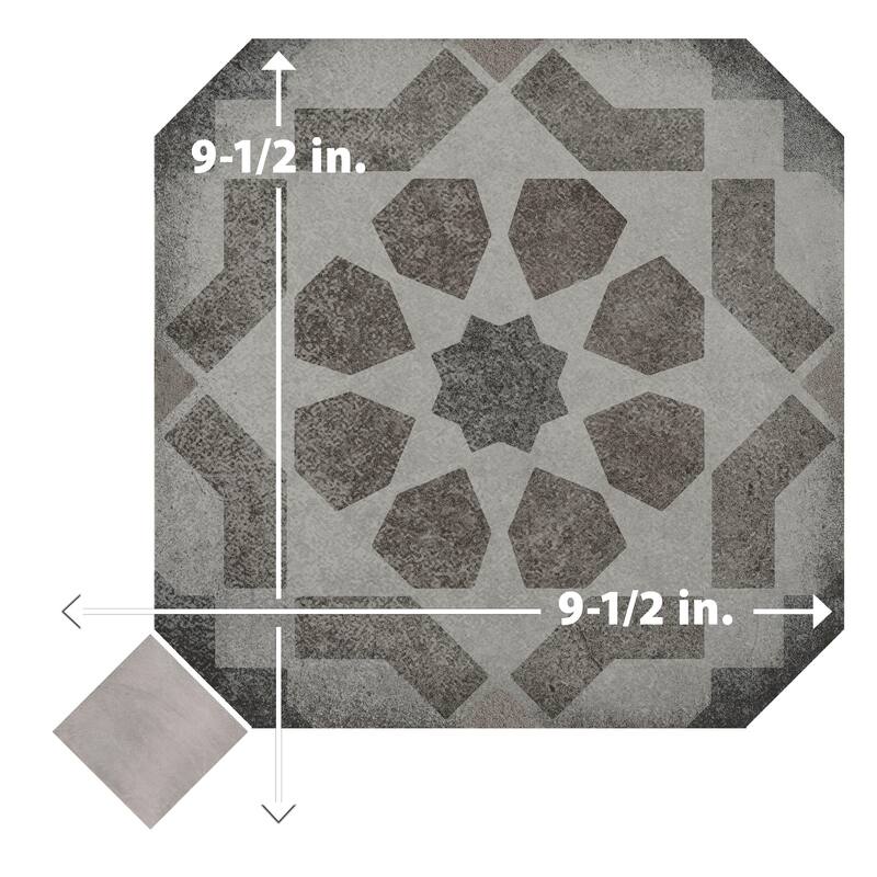 Merola Tile Laverton Octagon Deco Sombra with Taco Gris 7-7/8" x 7-7/8" Porcelain Floor and Wall Tile