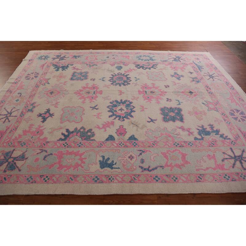Hand Knotted Oriental 100% Wool Carpet Transitional All-Over Beige & Ivories Oushak Area Rug - 10' 6'' X 8' 4''