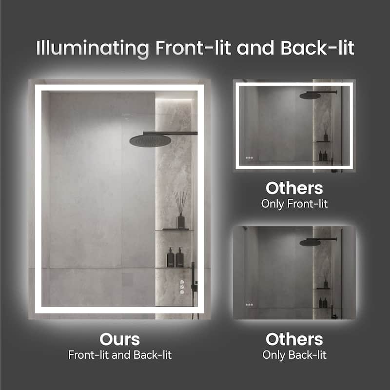 Clear LED Bathroom Mirror with Aluminum Frame, Anti-Fog and Dimming - 48” x 36”