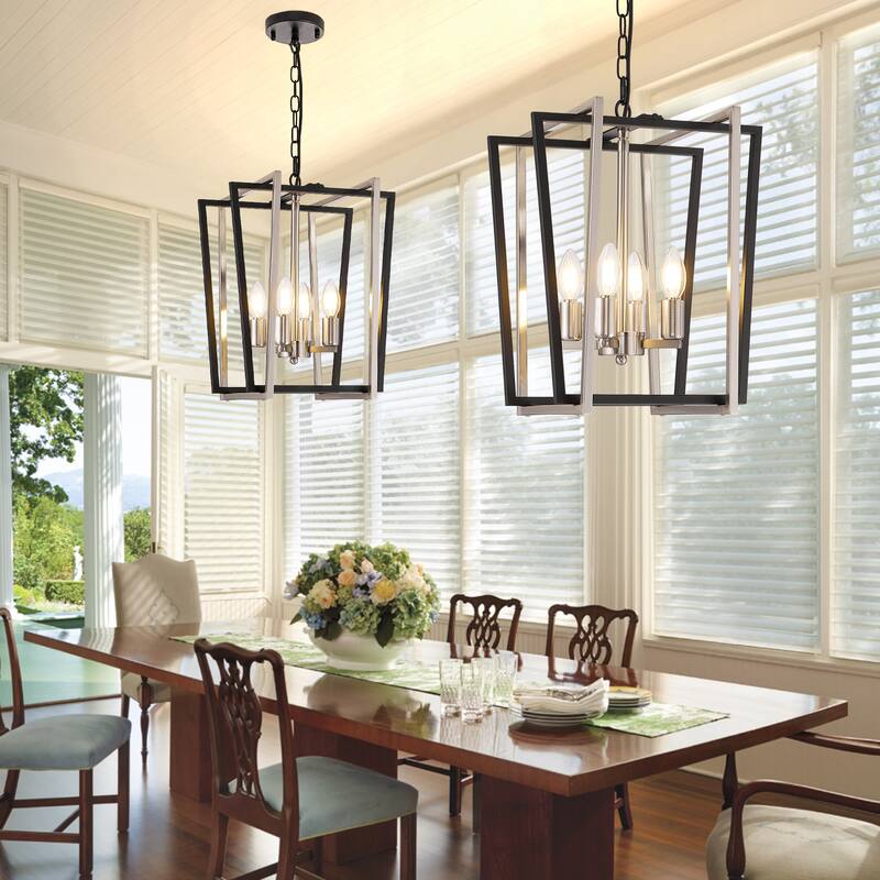 12-Inch Modern Chandelier, 4 Light Lantern Chandeliers Geometric Square Dining Room Lighting Fixtures for Kitchen Islands - N/A