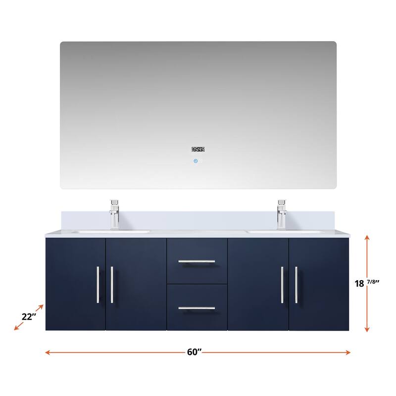 Geneva 60 in. W x 22 in. D Dark Grey Double Bath Vanity and Cultured Marble Top