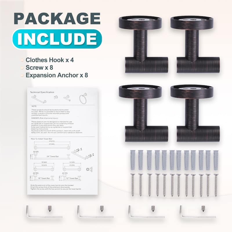 WOWOW Stainless Steel J-Hook Robe/Towel Hook 4 PCS