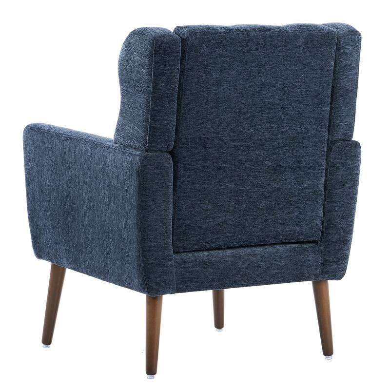 Dark Blue Modern 24.21" Upholstered Button Tufted Arm Chair with Wood Legs for Living Room