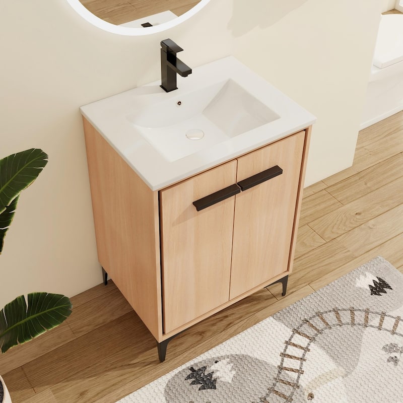 Malwee 24"/30" FreeStanding Bathroom Vanity, Floor Stand Bathroom Vanity with Sink,Soft Close Door and Adjustable shelf