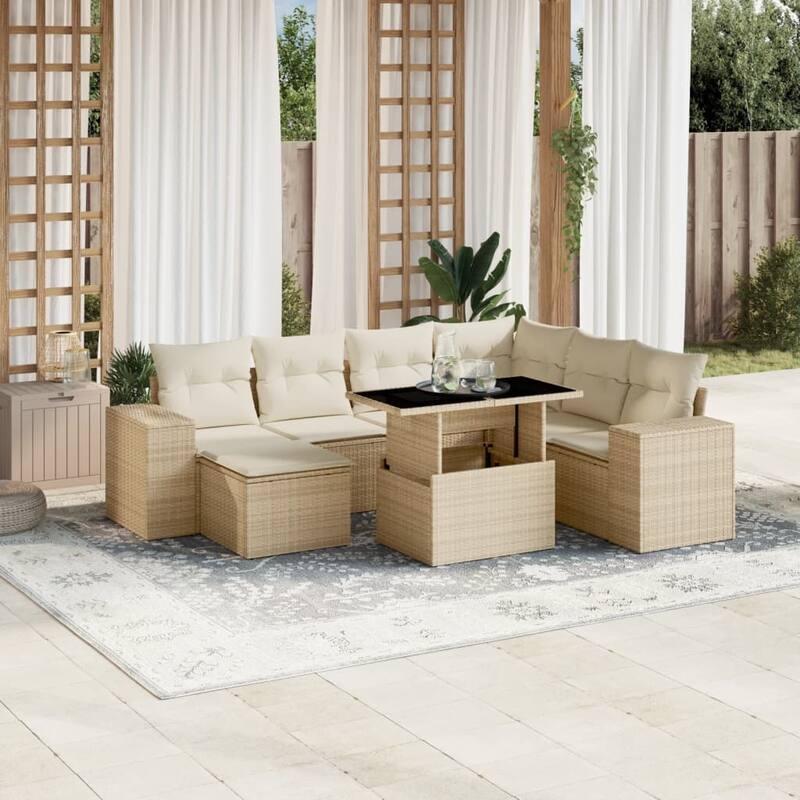 vidaXL Garden Sofa Set - 21.7 x 39.4 x 28.7 - Beige and cream With table