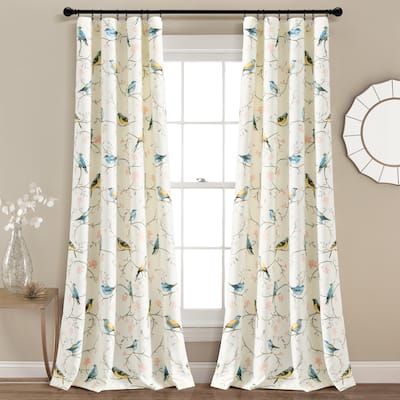 Lush Decor Botanical Bird And Flower Light Filtering Window Curtain Panels Set - 84" x 52"