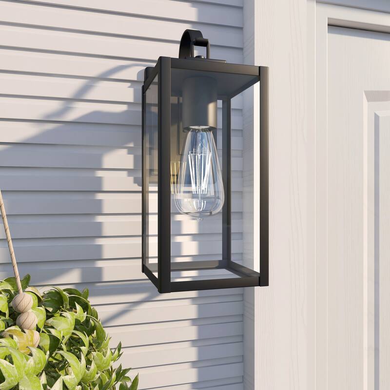 1-Light Outdoor Wall Light Sconce Matte Black Lantern
