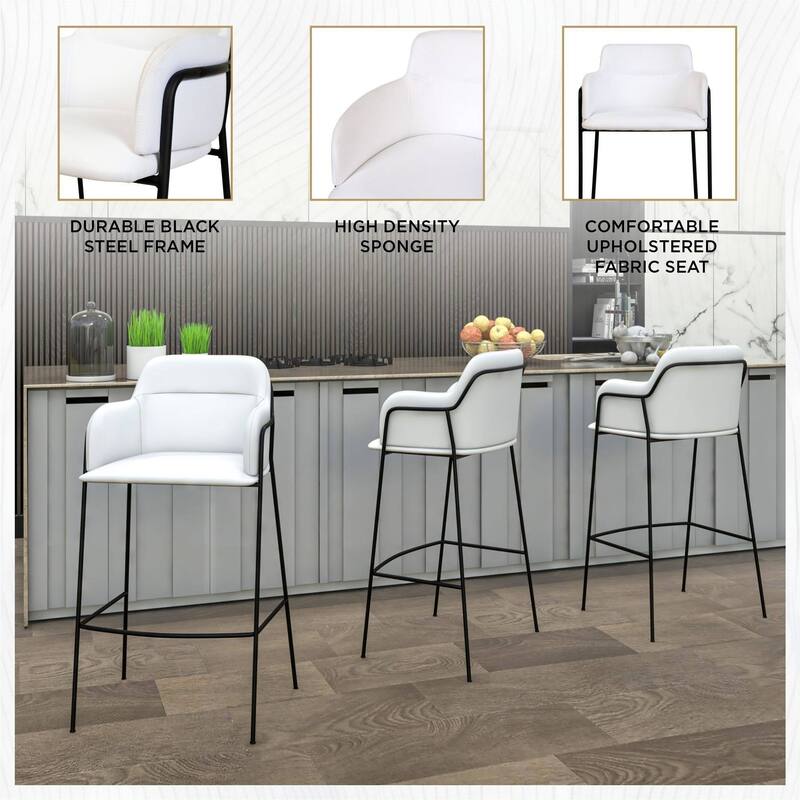LeisureMod 40" Velvet Upholstered Bar Stool - Counter Height Bar Stool with Stainless-Steel Frame and Footrest for Home Bar