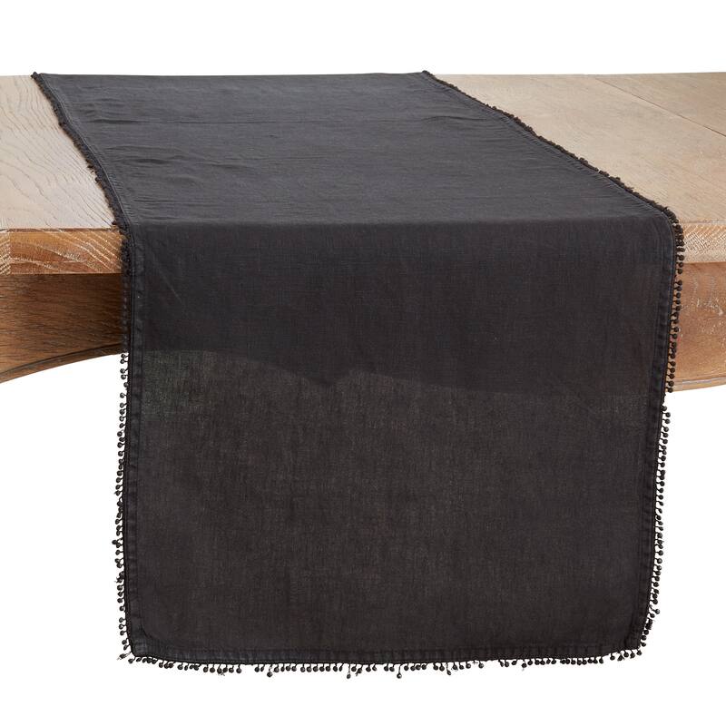 Table Runner With Pom Pom Design - Black
