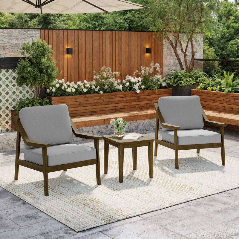 Outdoor Patio Wood Bistro Set/Loveseat Set - Brown/Grey - 3-piece