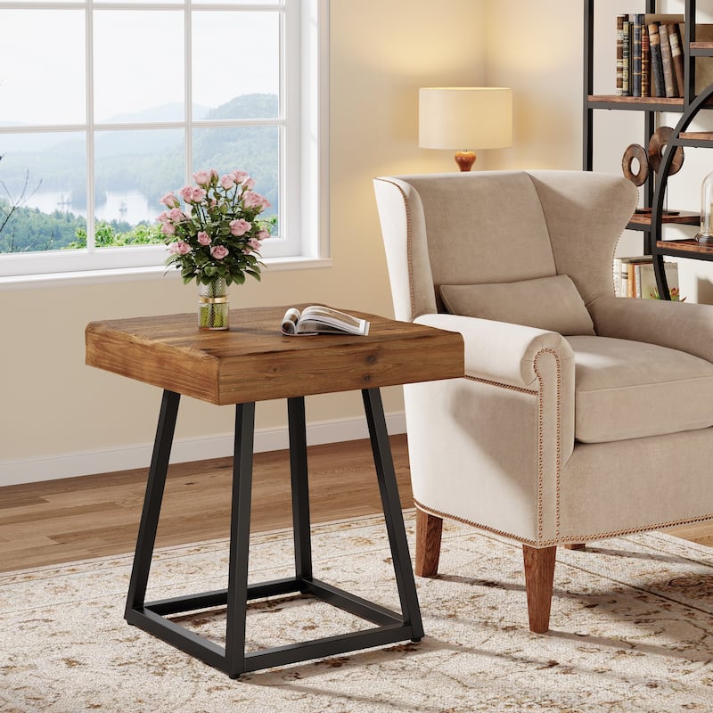 Solid Wood Industrial Nightstand with Metal Frame