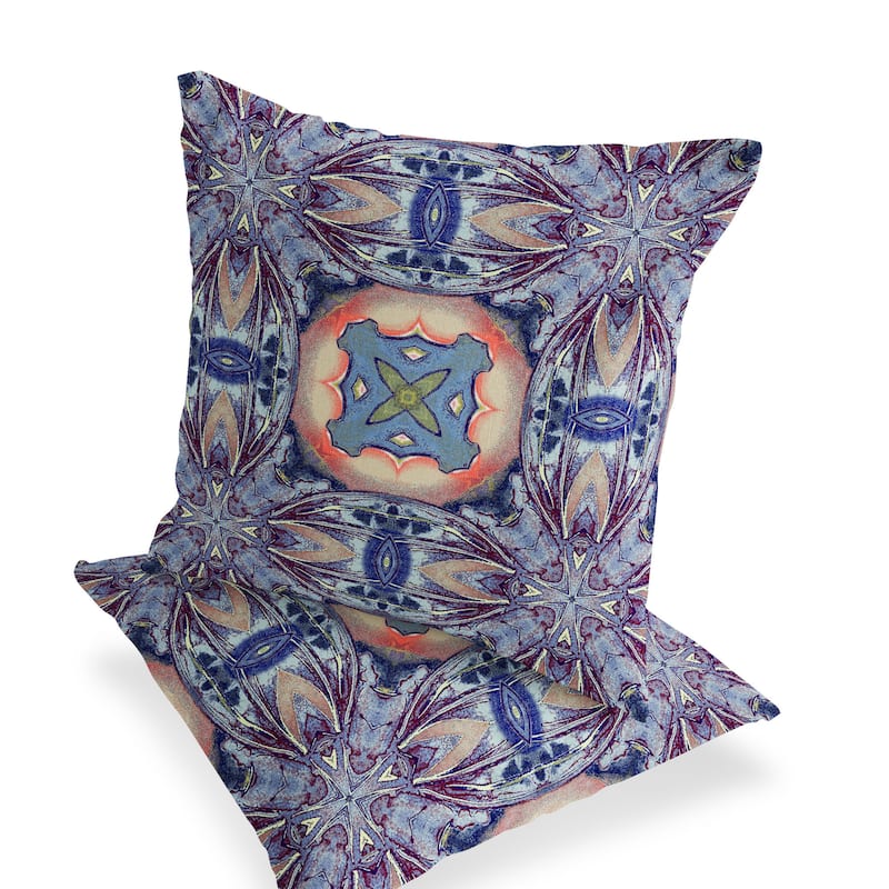 HomeRoots Set of Two 16" X 16" Blue and Pink Blown Seam Floral Indoor Outdoor Throw Pillow - 16.00' X '16.00' X '5.00