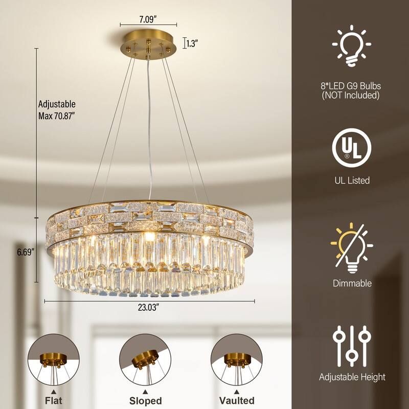 KAYLA Crystal Chandelier - Large K9 Crystal Pendant Light for High Ceilings, Entryway, Foyer, Dining Room & Living Room