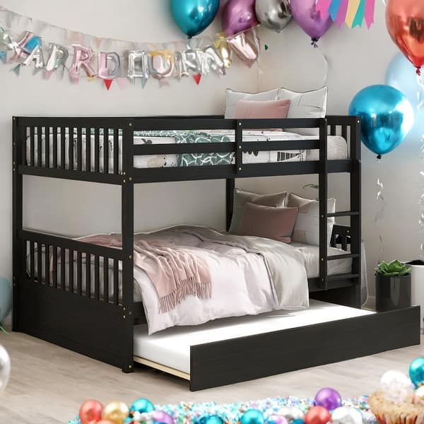 slide 2 of 6, Modern Full Over Full Bunk Bed With Trundle,Convertible To 2 Full Size Platform Bed With Ladder And Safety Rails
