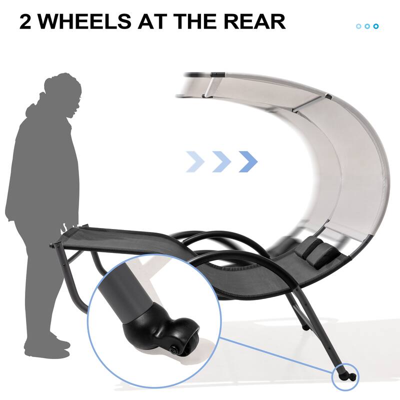 Outdoor Double Chaise Lounge Chair Double Sun Bed Lounger with Canopy Shade & Wheels - 72.83" D × 54.33" W ×65.35" H