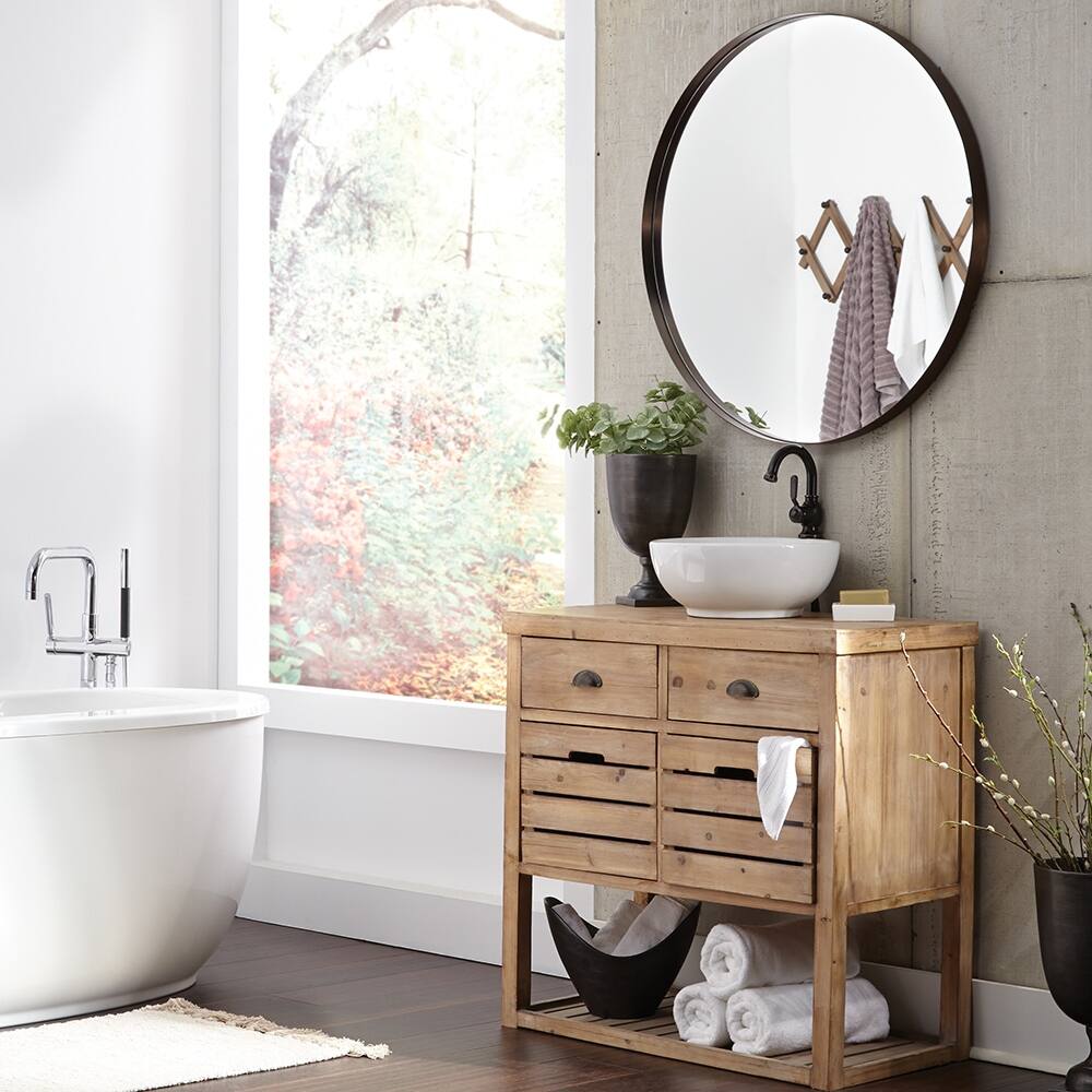 Allan Andrews Framed Brass Round Decorative Steele Wall Mirror - Bronze