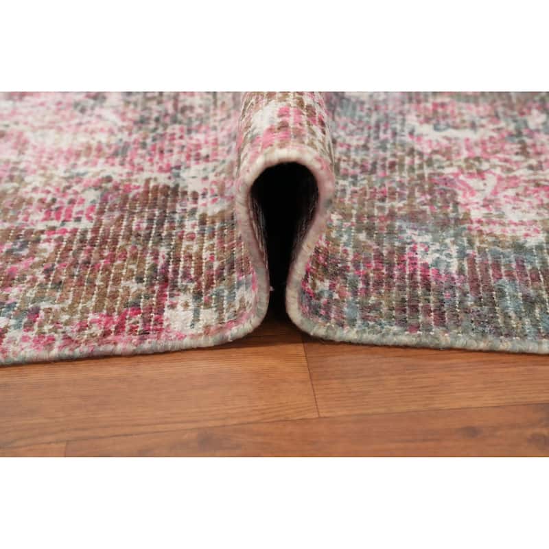 Hand Knotted Oriental Viscose Silk Carpet Modern Abstract Pink Abstract Area Rug - 7' 10'' X 5' 5''
