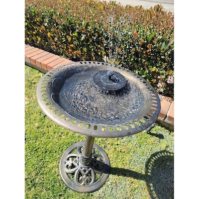 Outdoor Garden Bird Bath Fleur de lis Decoration Accents Antique 28" With Solar Birdbath Fountain Pump